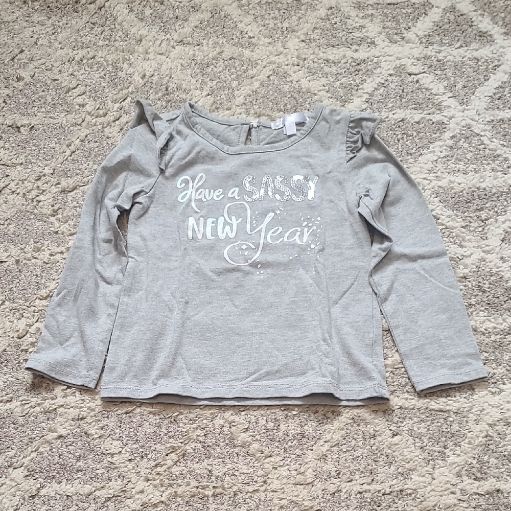 10 for $25 - Tahari Girls 4 Gray "Have a Sassy New Year" Long Sleeve Shirt